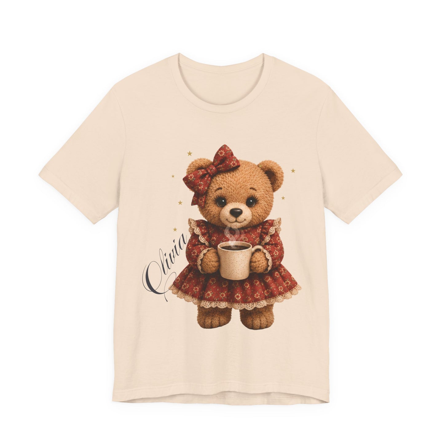 Personalized Teddy Bear Coffee Shirt with Custom Name, Cute Bear Gift, Floral Coffee Teddy Bear T-Shirt