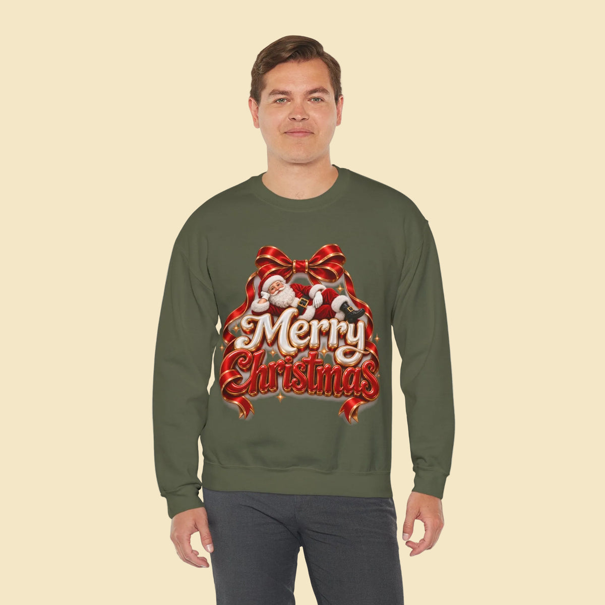Merry Christmas Sweatshirt, Santa Claus Crewneck, Christmas Bow Sweater, Festive Holiday Sweatshirt, Christmas Gift