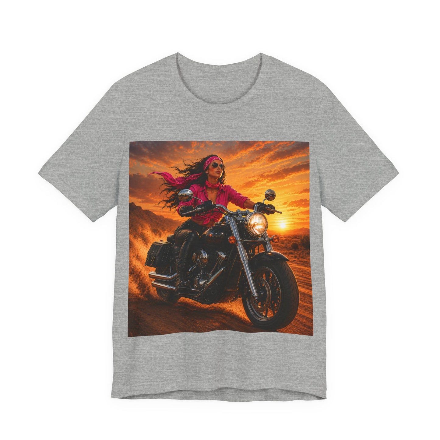 Sunset Freedom Motorcycle Shirt | Women Biker Tee | Pink Bandana Rider | Cruiser Motorcycle Graphic | Motorcycle Lover Gift