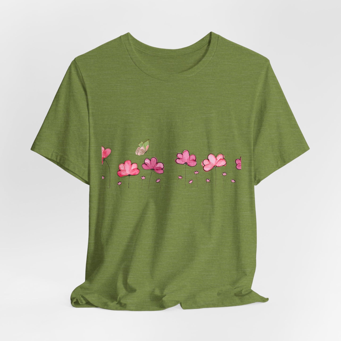 Floral butterfly T-shirt, botanical flower T-shirt, gift for nature lovers, spring T-shirt for women