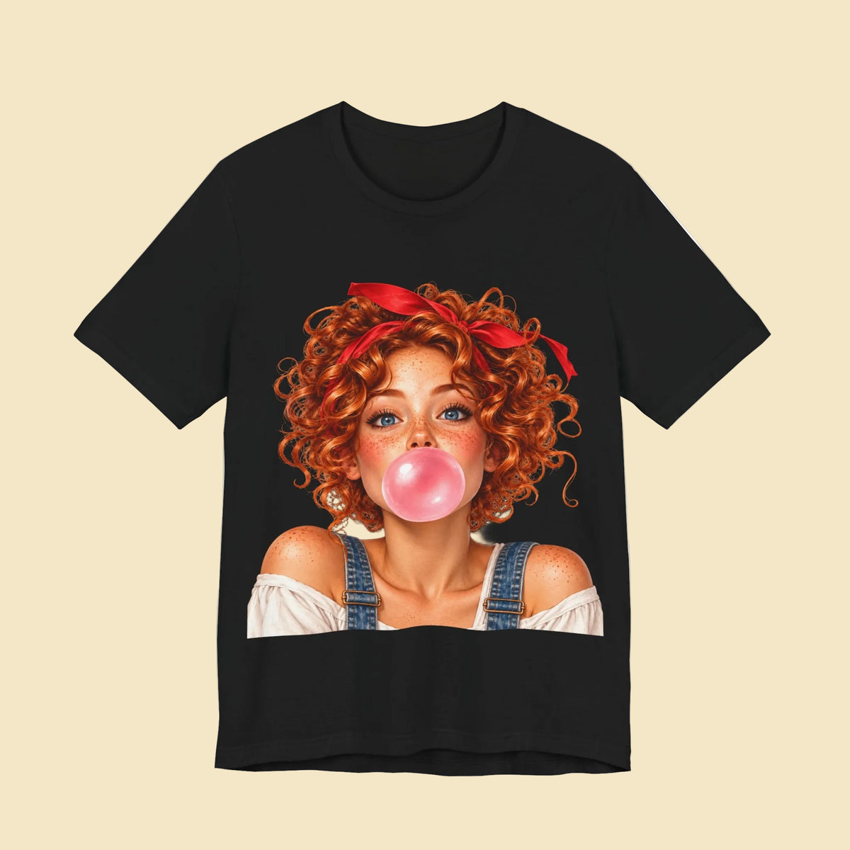 Redhead Girl Bubblegum T-Shirt – Curly Hair Freckled Girl Graphic Tee