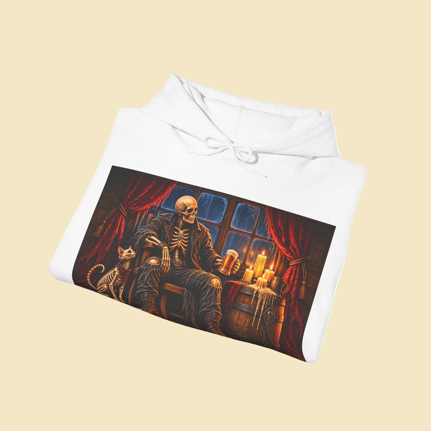 Skeleton Pirate Hoodie – Dark Fantasy Tavern Graphic Sweatshirt, Gothic Skull Hoodie
