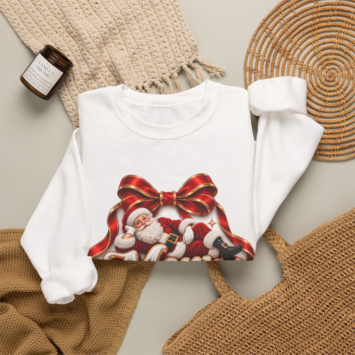 Merry Christmas Sweatshirt, Santa Claus Crewneck, Christmas Bow Sweater, Festive Holiday Sweatshirt, Christmas Gift
