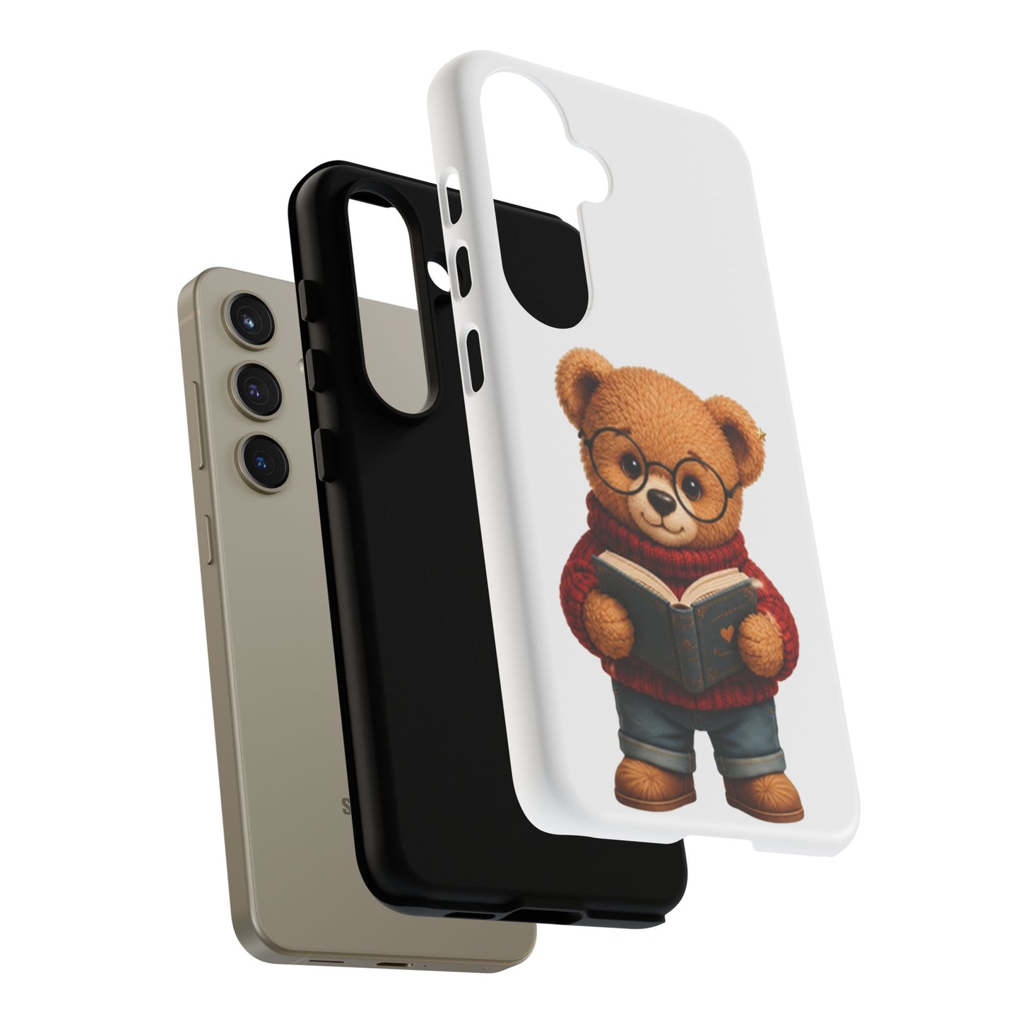 Personalized Teddy Bear Phone Case | Cute Book Lover iPhone & Samsung Case | Custom Name Floral
