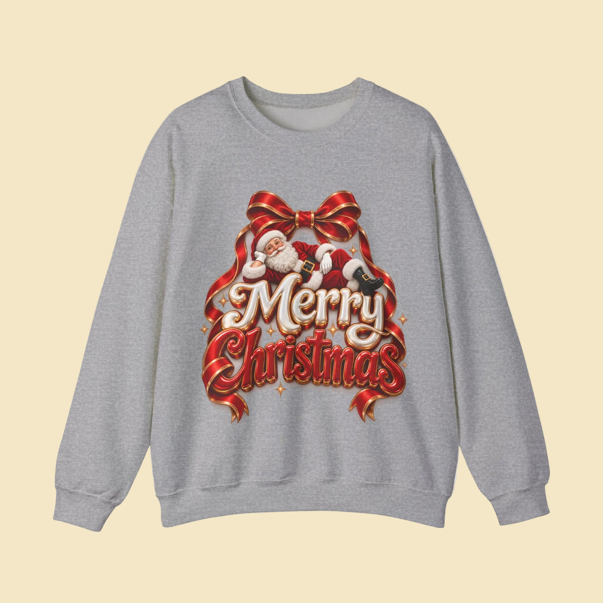 Merry Christmas Sweatshirt, Santa Claus Crewneck, Christmas Bow Sweater, Festive Holiday Sweatshirt, Christmas Gift