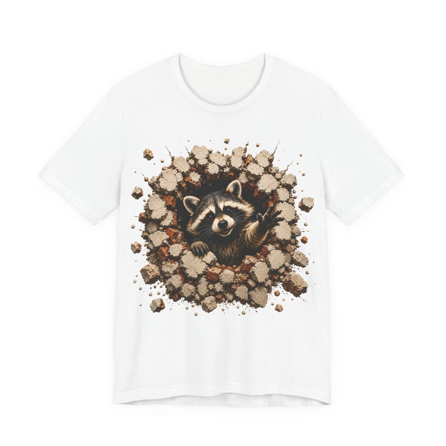 Cute Raccoon Breaking Wall T-Shirt | 3D Animal Graphic Tee