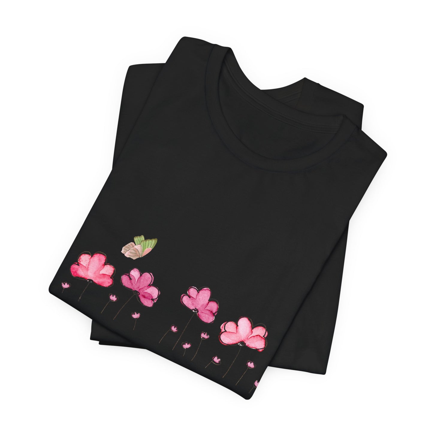 Floral butterfly T-shirt, botanical flower T-shirt, gift for nature lovers, spring T-shirt for women