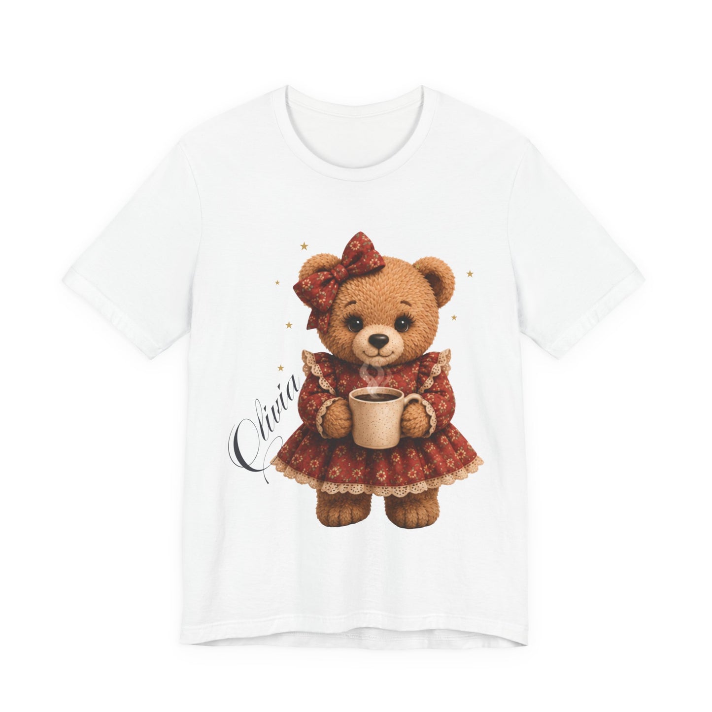 Personalized Teddy Bear Coffee Shirt with Custom Name, Cute Bear Gift, Floral Coffee Teddy Bear T-Shirt