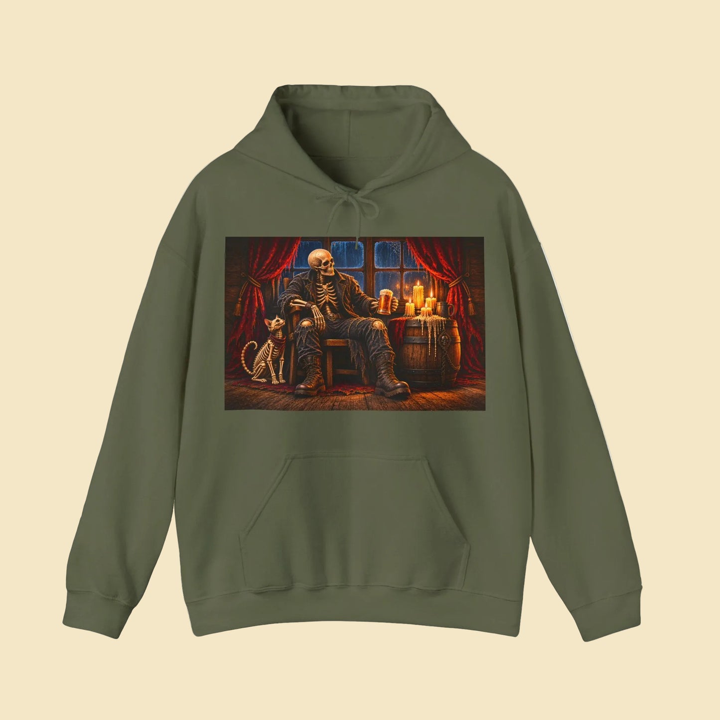 Skeleton Pirate Hoodie – Dark Fantasy Tavern Graphic Sweatshirt, Gothic Skull Hoodie