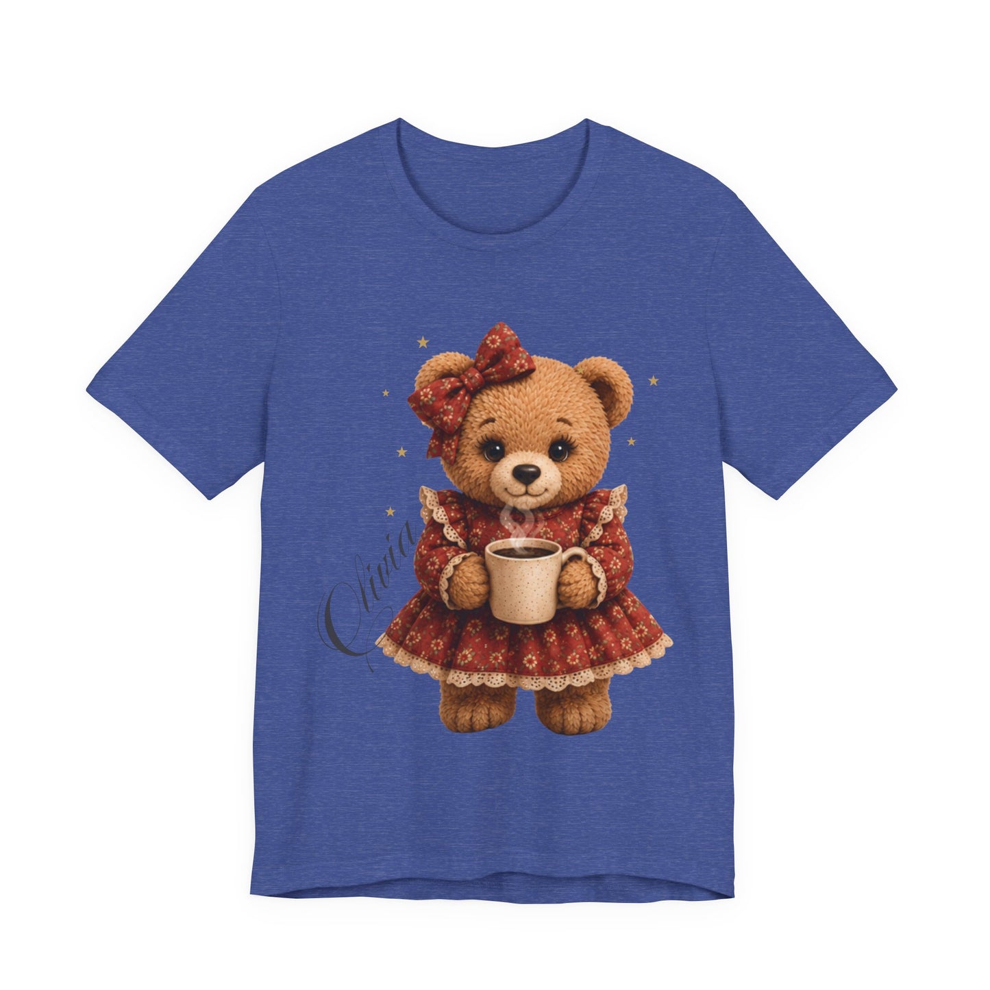 Personalized Teddy Bear Coffee Shirt with Custom Name, Cute Bear Gift, Floral Coffee Teddy Bear T-Shirt