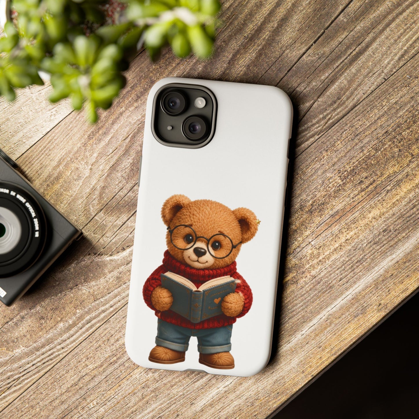 Personalized Teddy Bear Phone Case | Cute Book Lover iPhone & Samsung Case | Custom Name Floral