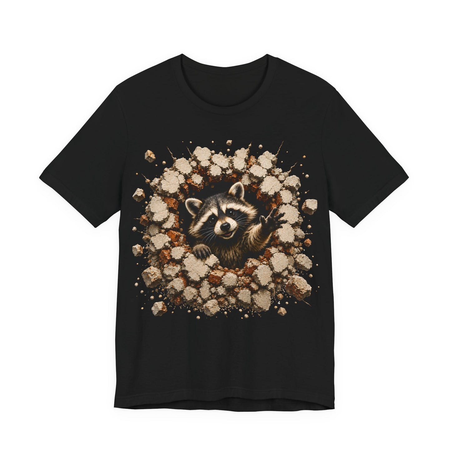 Cute Raccoon Breaking Wall T-Shirt | 3D Animal Graphic Tee
