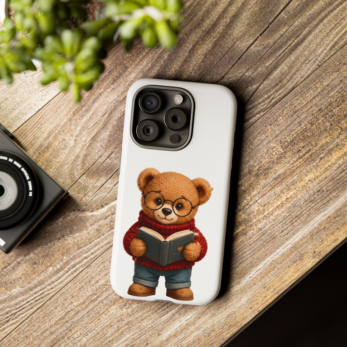 Personalized Teddy Bear Phone Case | Cute Book Lover iPhone & Samsung Case | Custom Name Floral