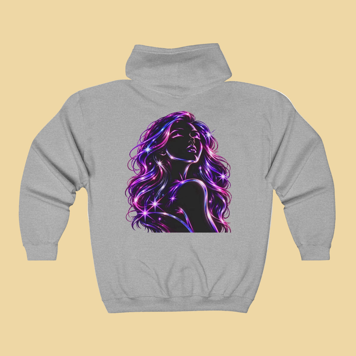 Neon Silhouette Zip-Up Hoodie | Women's Urban Streetwear Graphic Sweatshirt