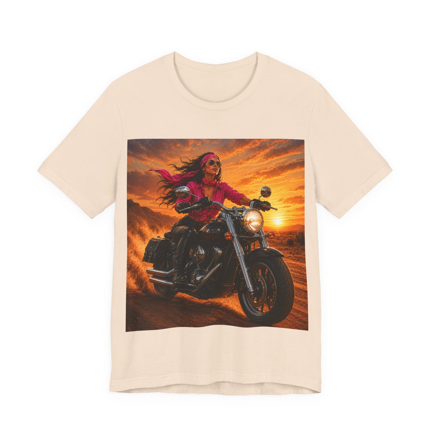 Sunset Freedom Motorcycle Shirt | Women Biker Tee | Pink Bandana Rider | Cruiser Motorcycle Graphic | Motorcycle Lover Gift
