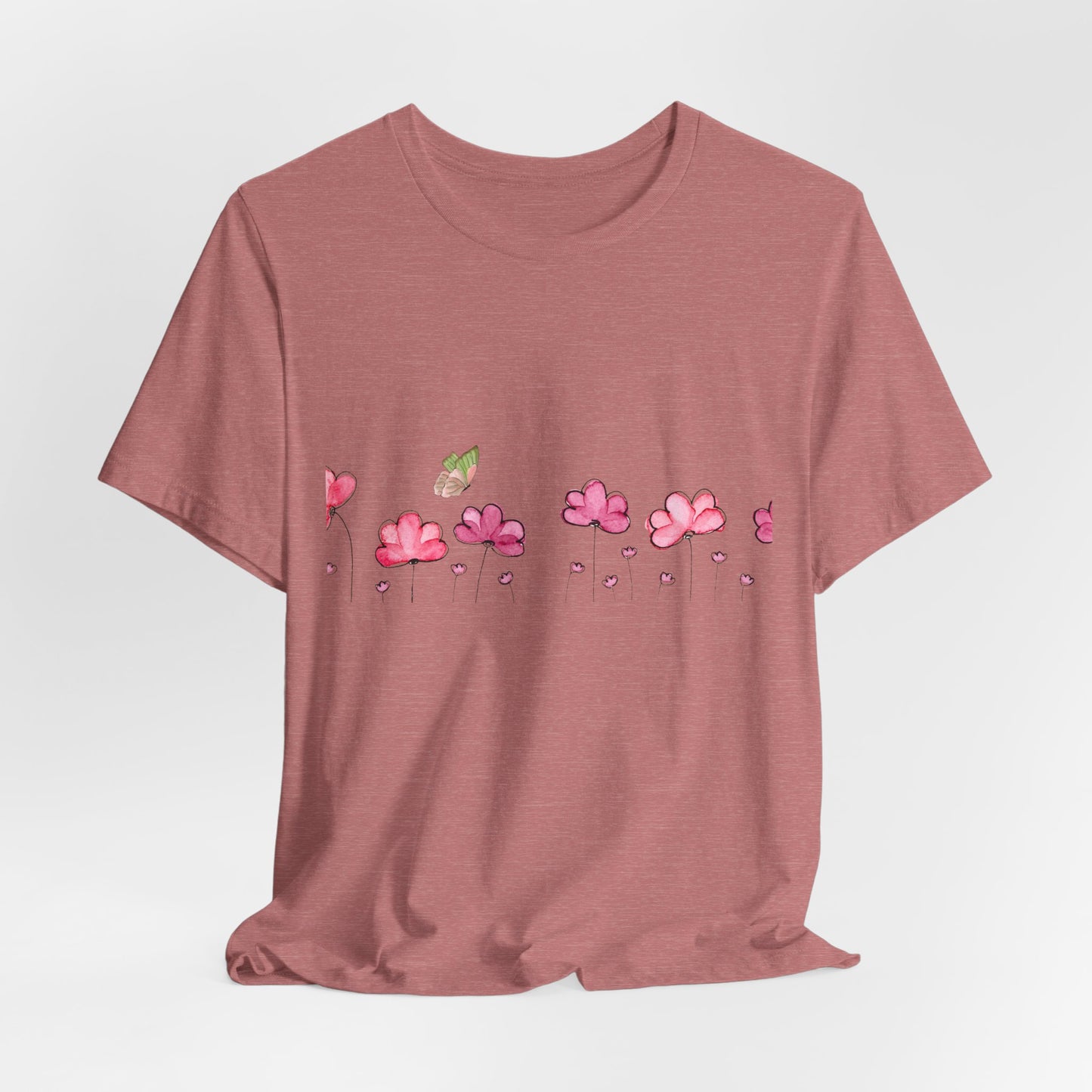 Floral butterfly T-shirt, botanical flower T-shirt, gift for nature lovers, spring T-shirt for women