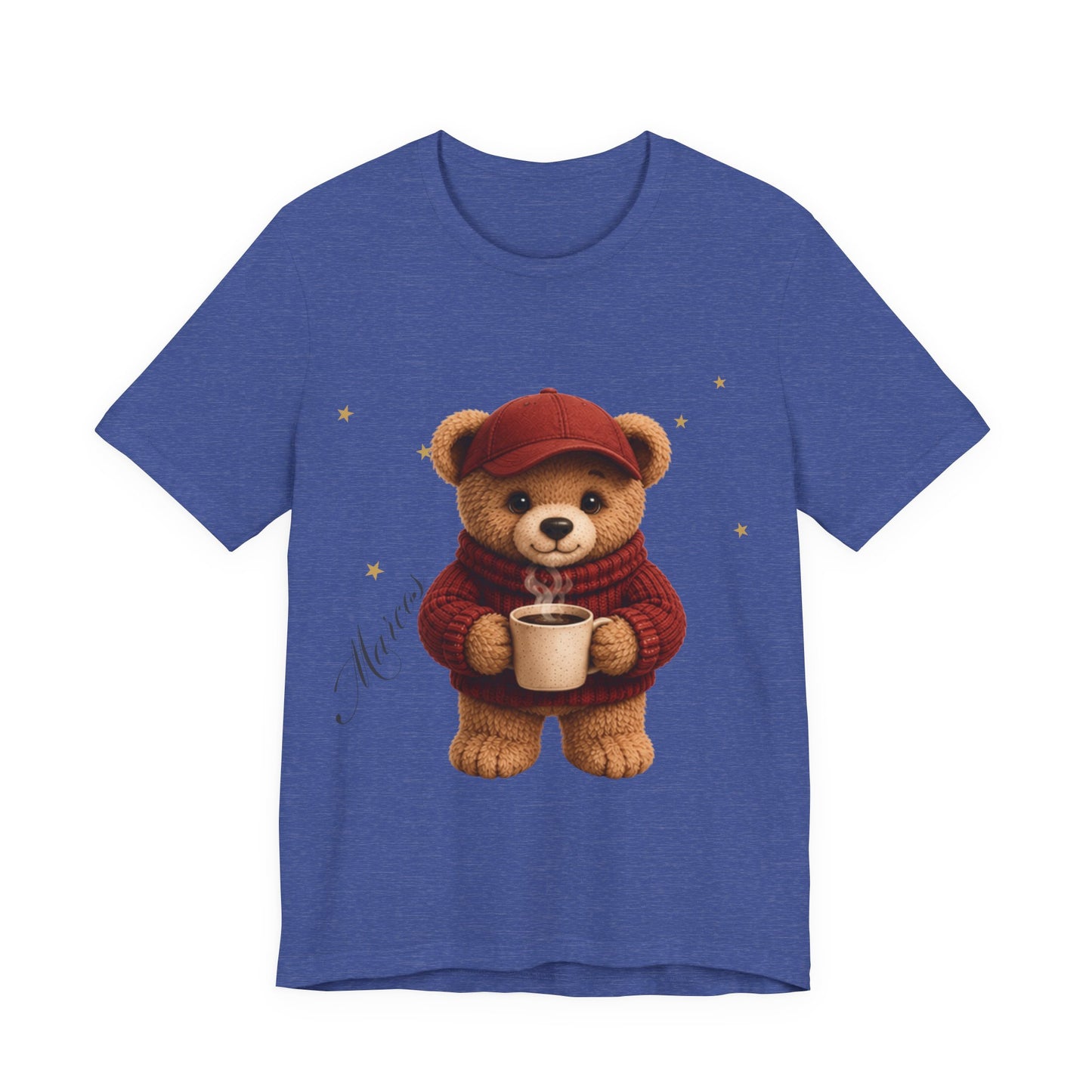 Personalized Teddy Bear Coffee Shirt with Custom Name, Cute Bear Gift, Teddy Bear in Cap T-Shirt