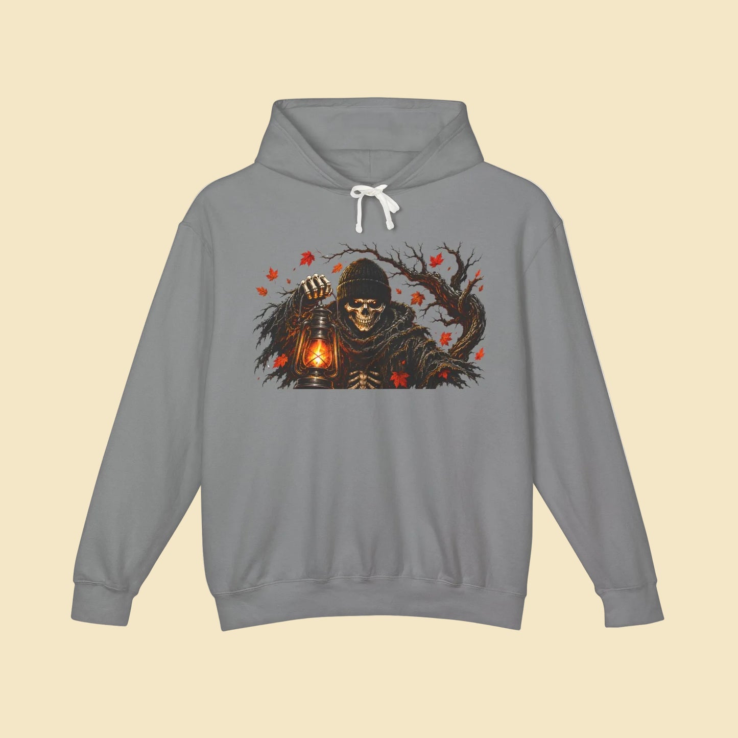 Skeleton Lantern Hoodie, Gothic Halloween Sweatshirt, Dark Fantasy Skeleton Cat Hoodie, Fall Graphic Hoodie