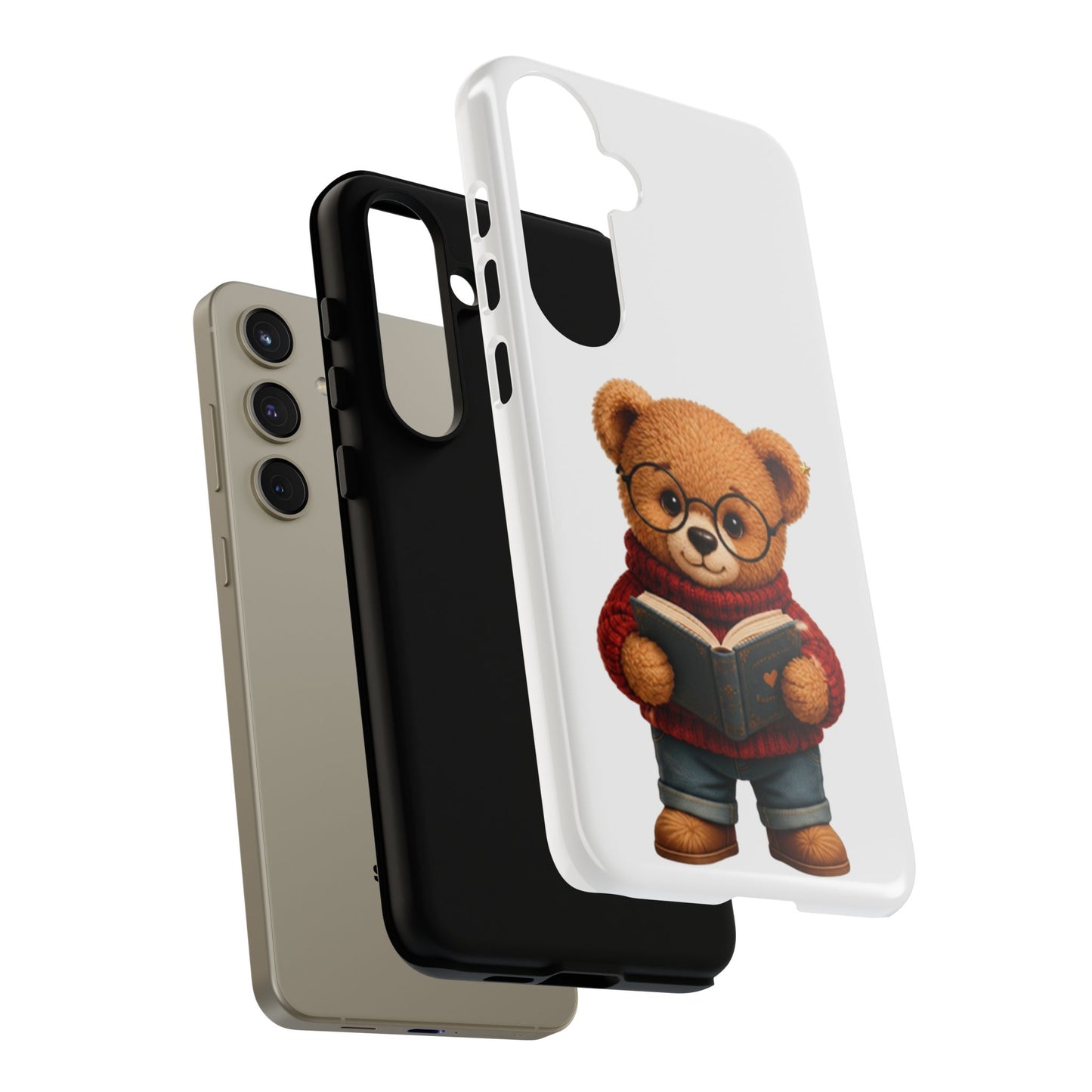 Personalized Teddy Bear Phone Case | Cute Book Lover iPhone & Samsung Case | Custom Name Floral