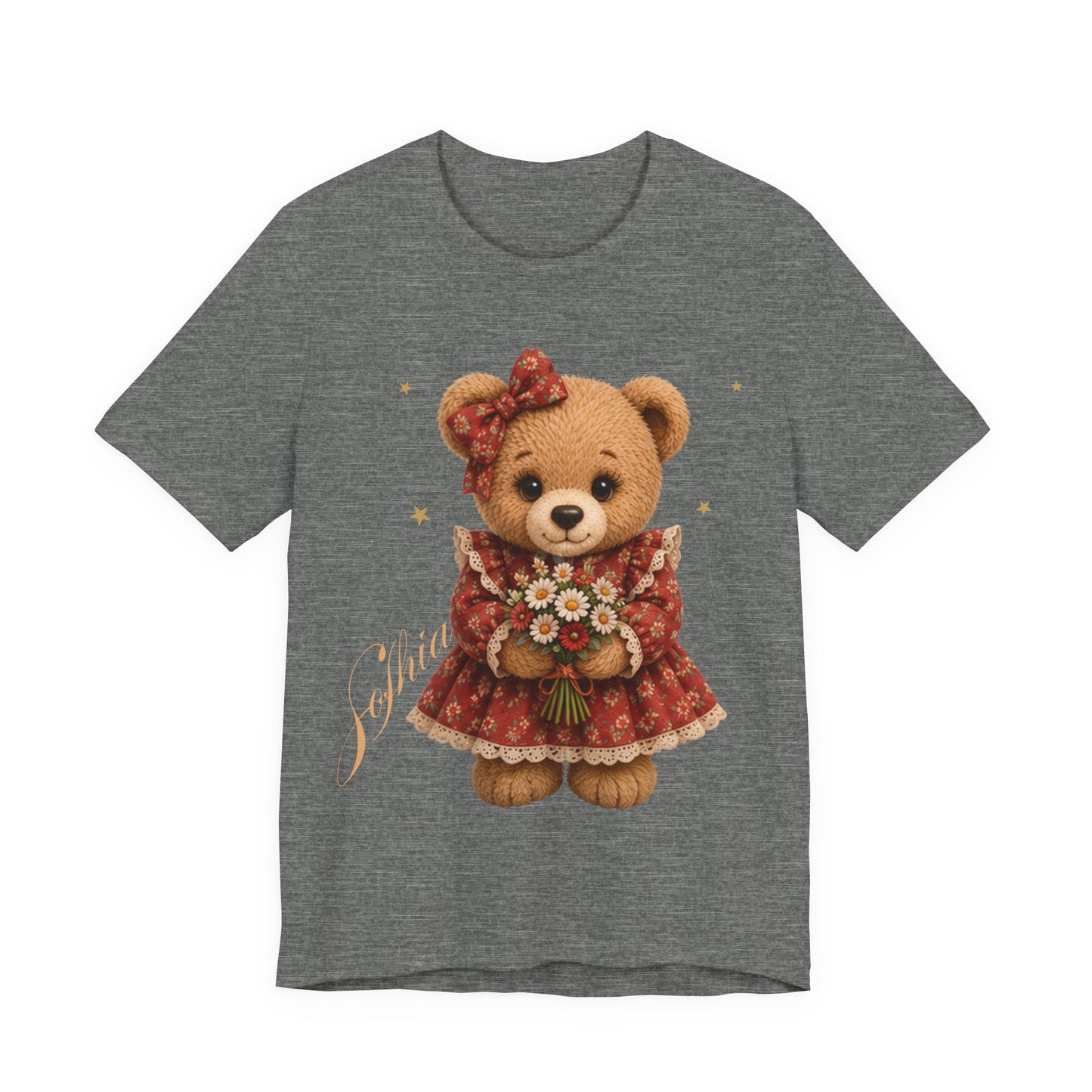 Personalized Teddy Bear Flower Shirt with Custom Name, Cute Bear Gift, Floral Teddy Bear T-Shirt