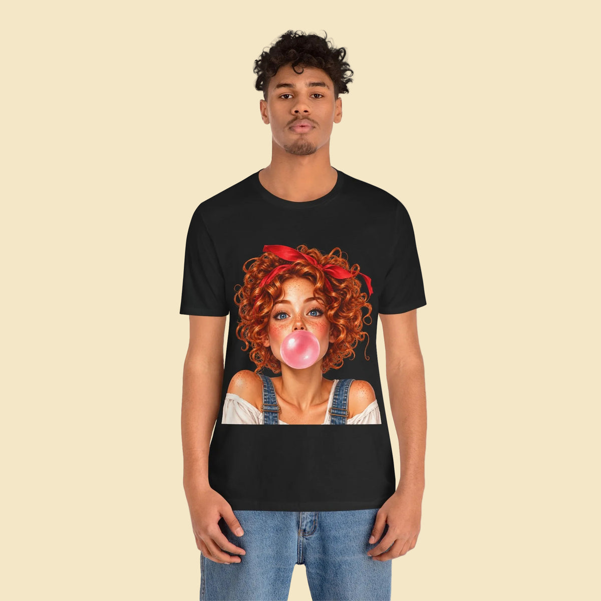 Redhead Girl Bubblegum T-Shirt – Curly Hair Freckled Girl Graphic Tee