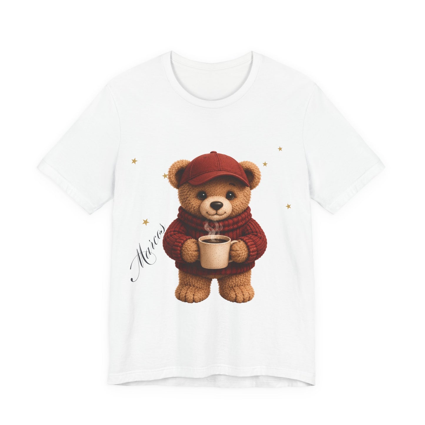 Personalized Teddy Bear Coffee Shirt with Custom Name, Cute Bear Gift, Teddy Bear in Cap T-Shirt