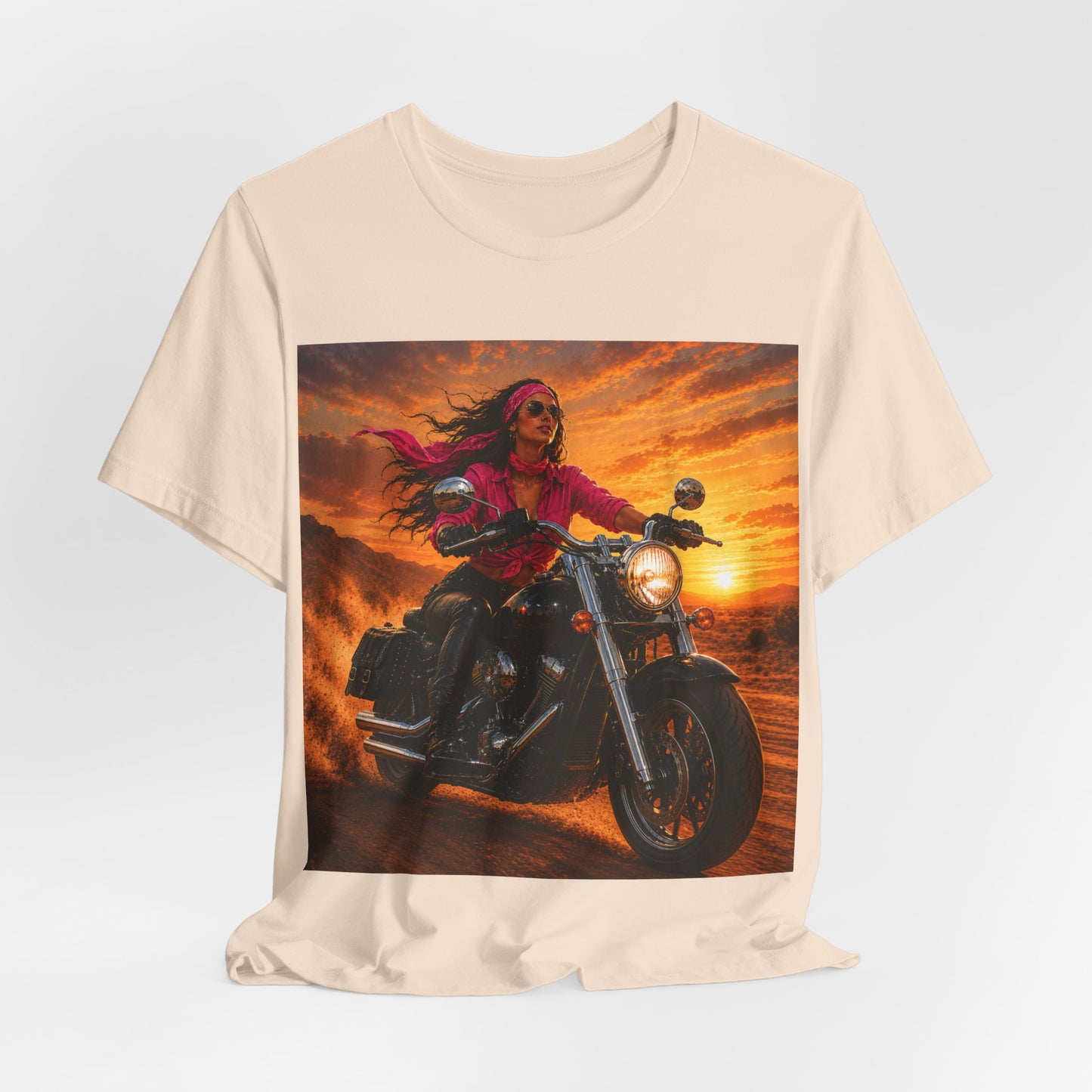 Sunset Freedom Motorcycle Shirt | Women Biker Tee | Pink Bandana Rider | Cruiser Motorcycle Graphic | Motorcycle Lover Gift