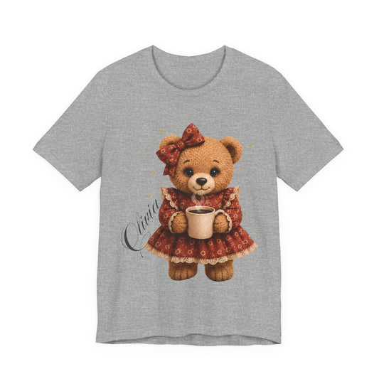 Personalized Teddy Bear Coffee Shirt with Custom Name, Cute Bear Gift, Floral Coffee Teddy Bear T-Shirt