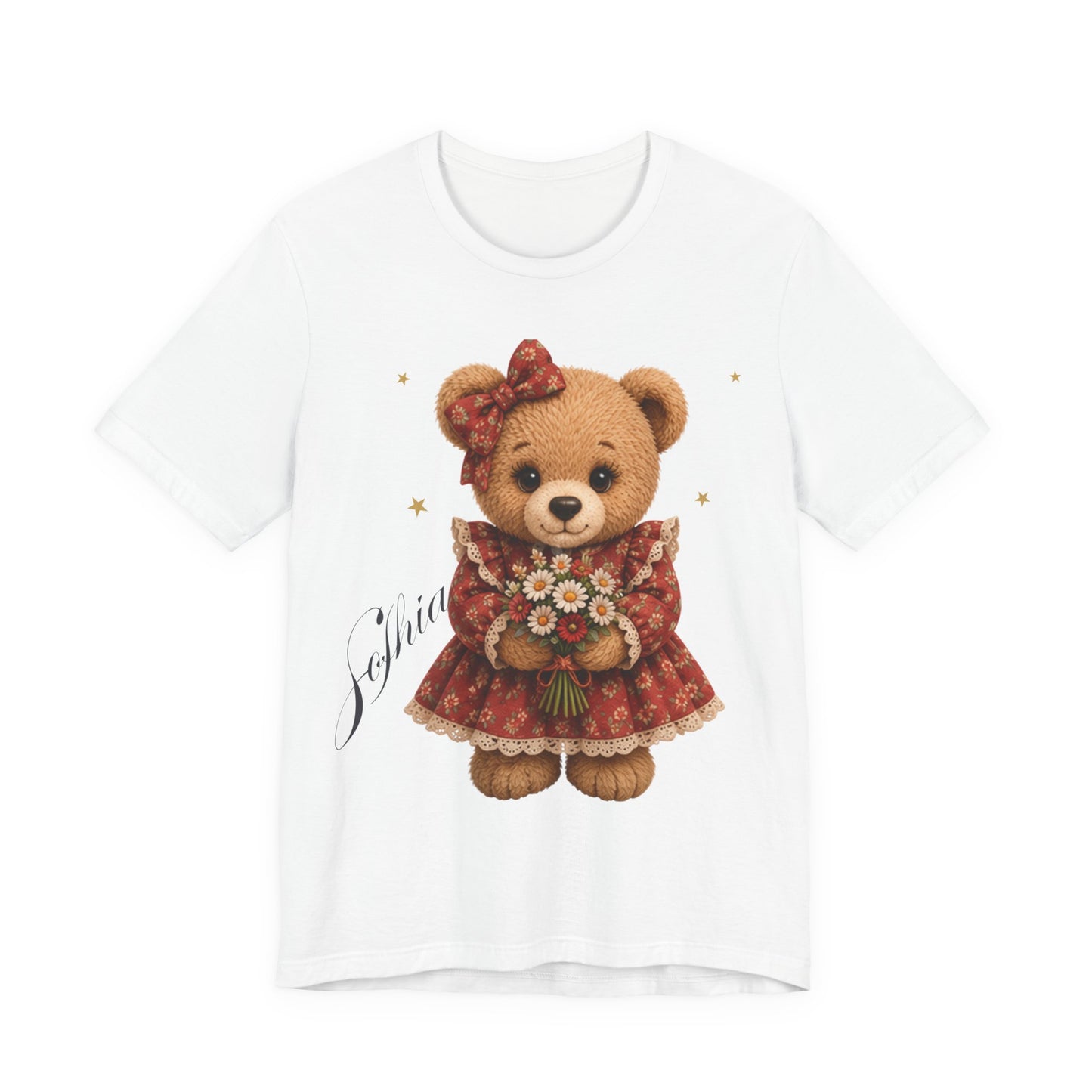 Personalized Teddy Bear Flower Shirt with Custom Name, Cute Bear Gift, Floral Teddy Bear T-Shirt