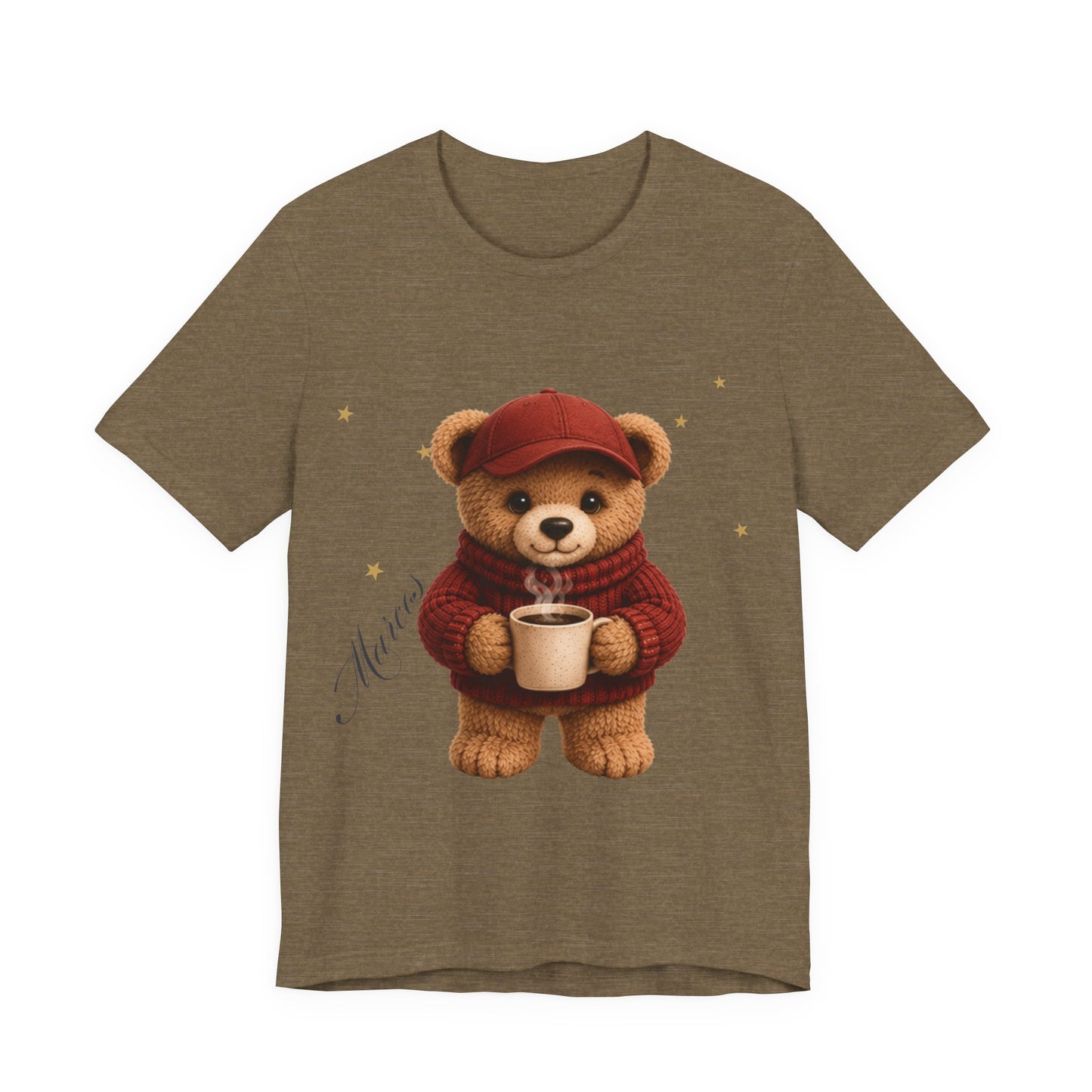 Personalized Teddy Bear Coffee Shirt with Custom Name, Cute Bear Gift, Teddy Bear in Cap T-Shirt