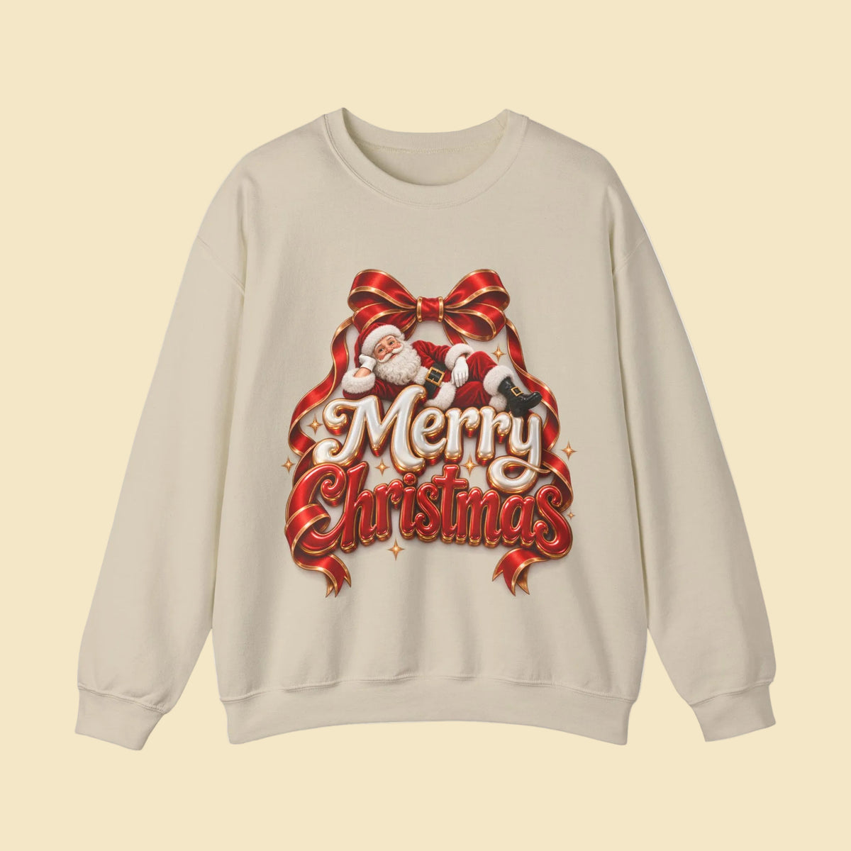 Merry Christmas Sweatshirt, Santa Claus Crewneck, Christmas Bow Sweater, Festive Holiday Sweatshirt, Christmas Gift