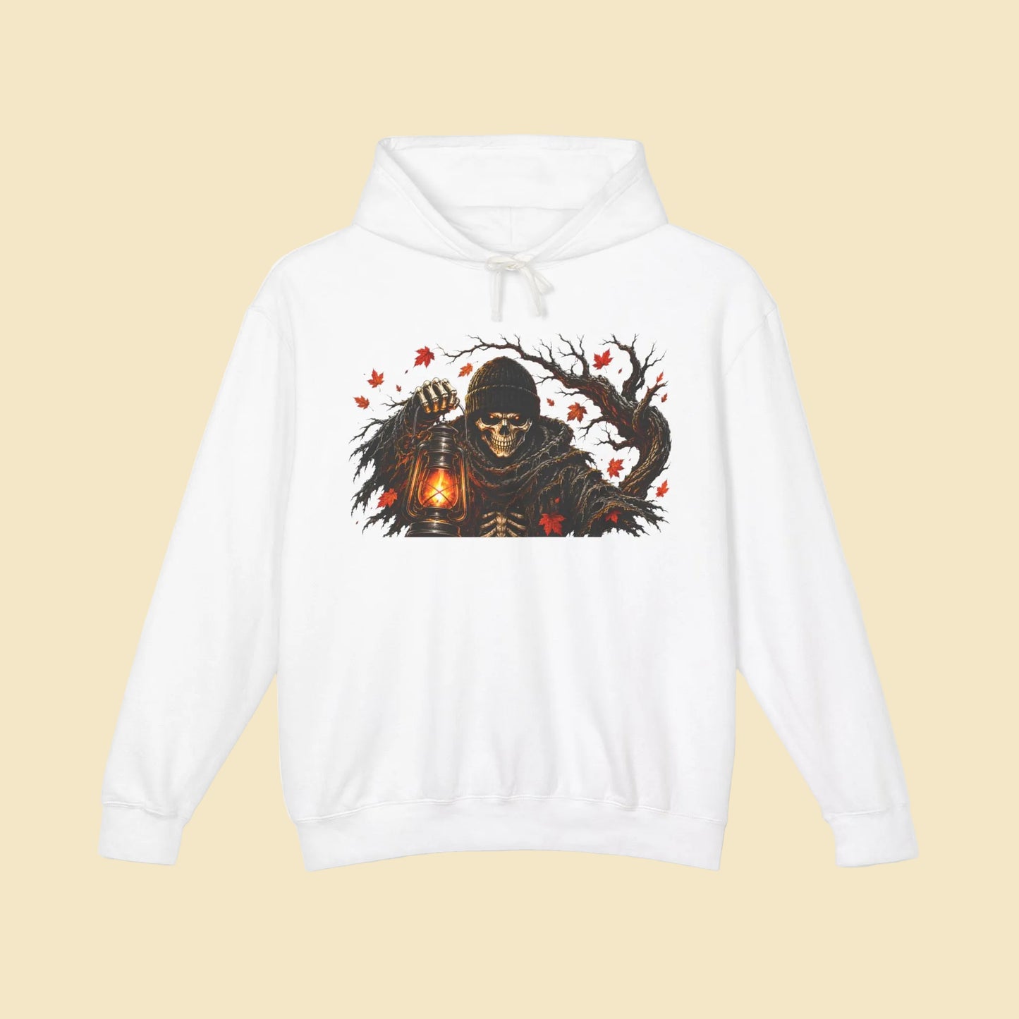 Skeleton Lantern Hoodie, Gothic Halloween Sweatshirt, Dark Fantasy Skeleton Cat Hoodie, Fall Graphic Hoodie