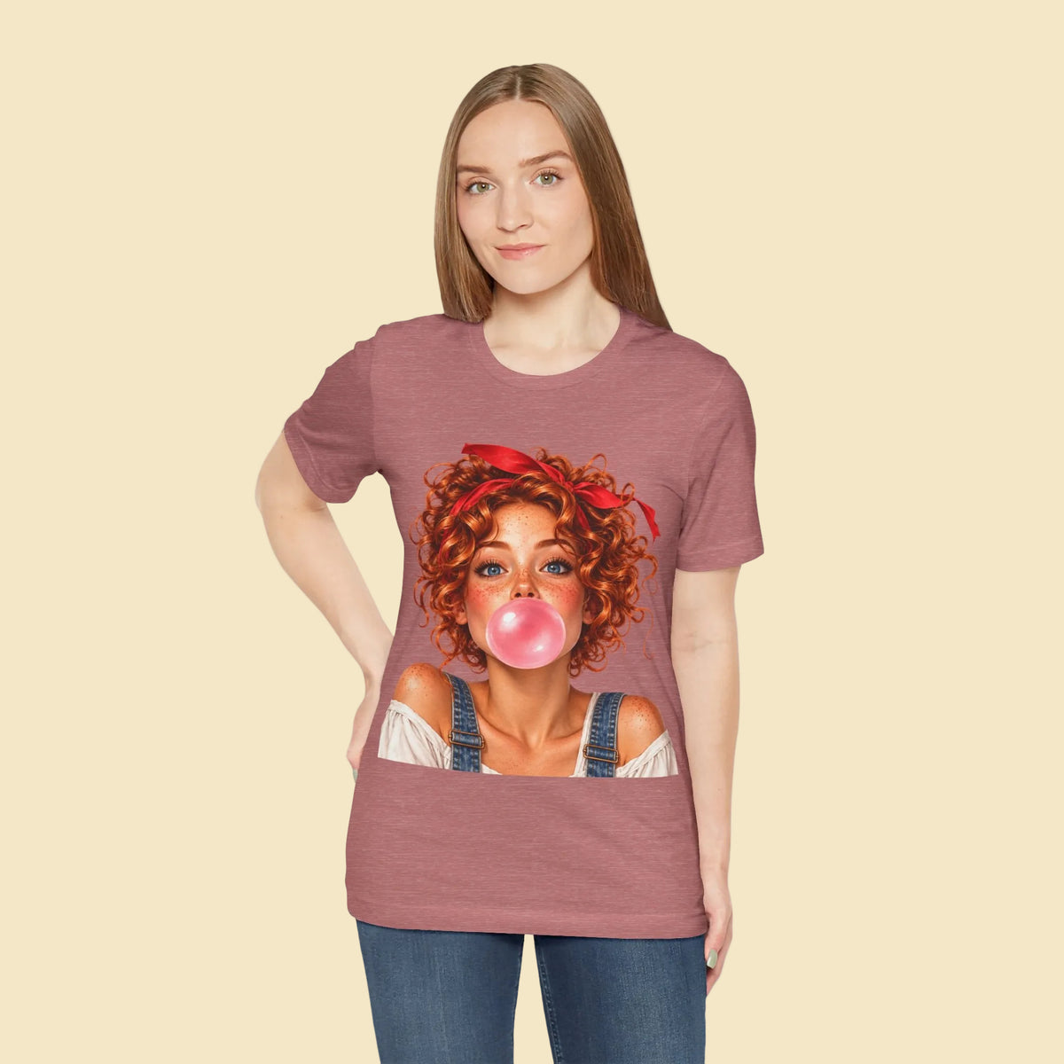 Redhead Girl Bubblegum T-Shirt – Curly Hair Freckled Girl Graphic Tee