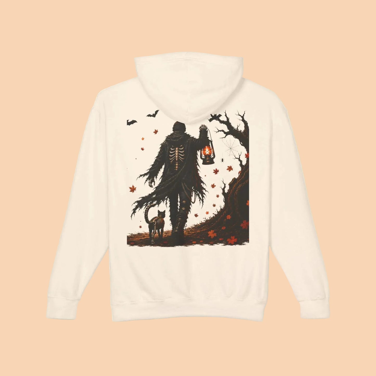 Skeleton Lantern Hoodie, Gothic Halloween Sweatshirt, Dark Fantasy Skeleton Cat Hoodie, Fall Graphic Hoodie