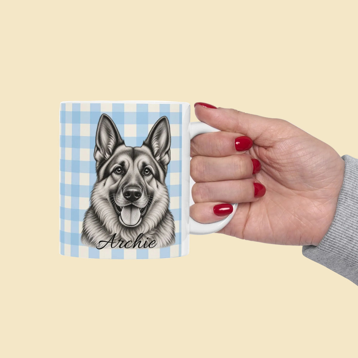 Personalized German Shepherd Mug, Custom Dog Name Coffee Cup, German Shepherd Lover Gift, Dog Portrait Mug
