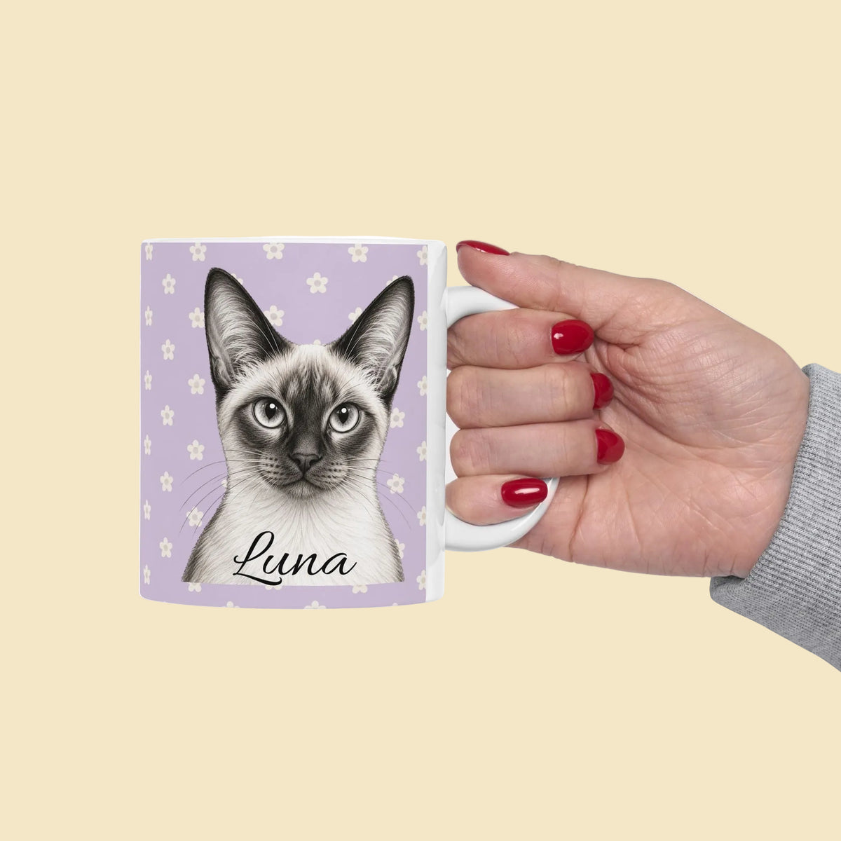 Personalized Siamese Cat Mug, Custom Cat Name Coffee Cup, Siamese Cat Lover Gift, Personalized Cat Mug