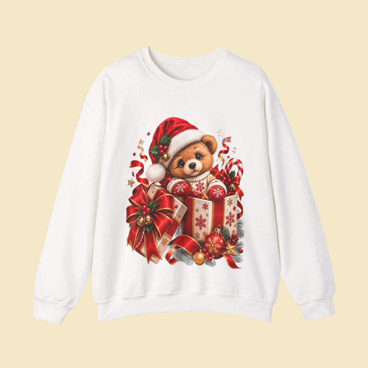 Christmas Bear Sweatshirt, Cute Teddy Bear Crewneck, Holiday Sweatshirt, Christmas Gift, Cozy Winter Sweater