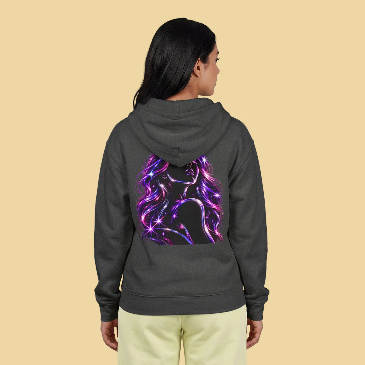 Neon Silhouette Zip-Up Hoodie | Women's Urban Streetwear Graphic Sweatshirt