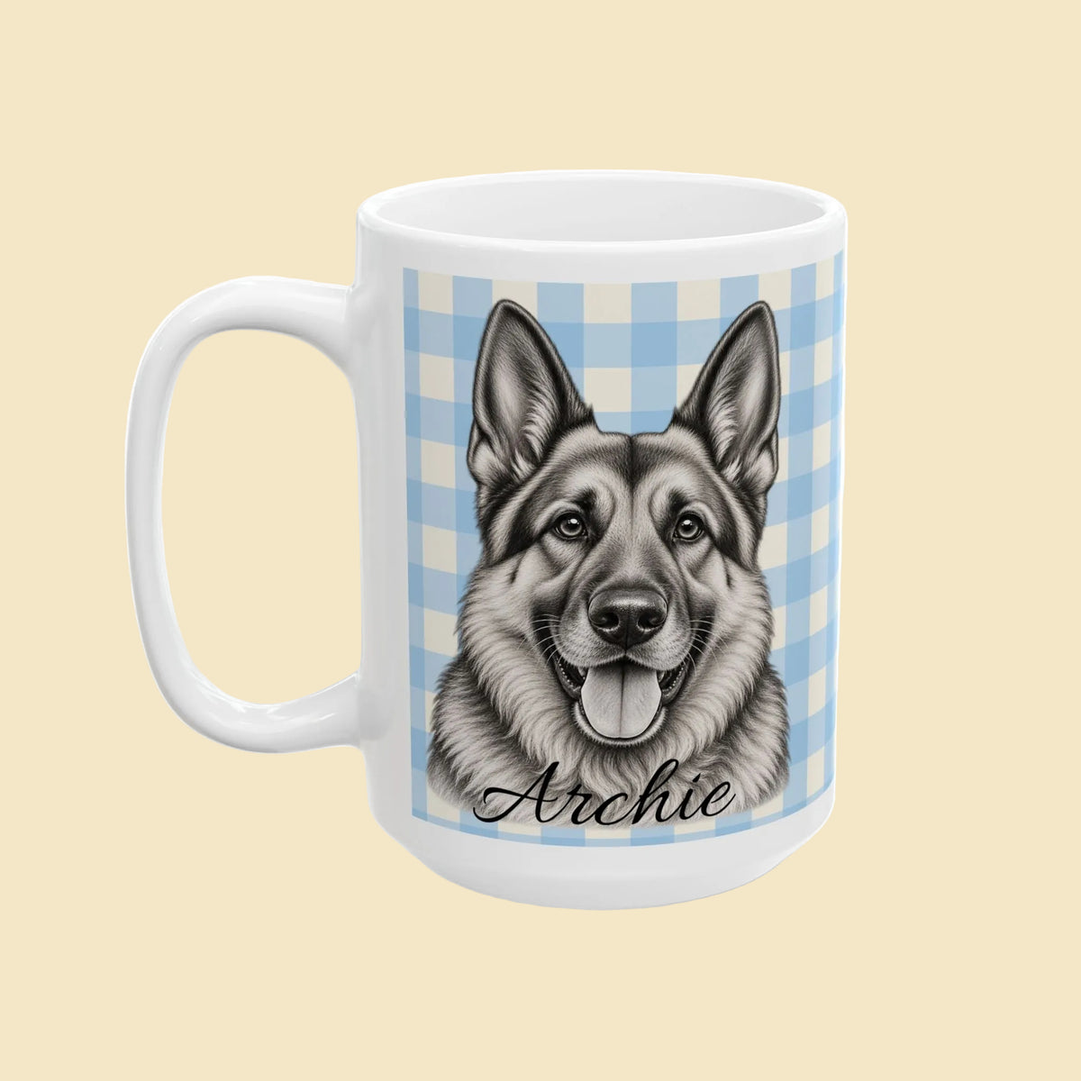 Personalized German Shepherd Mug, Custom Dog Name Coffee Cup, German Shepherd Lover Gift, Dog Portrait Mug