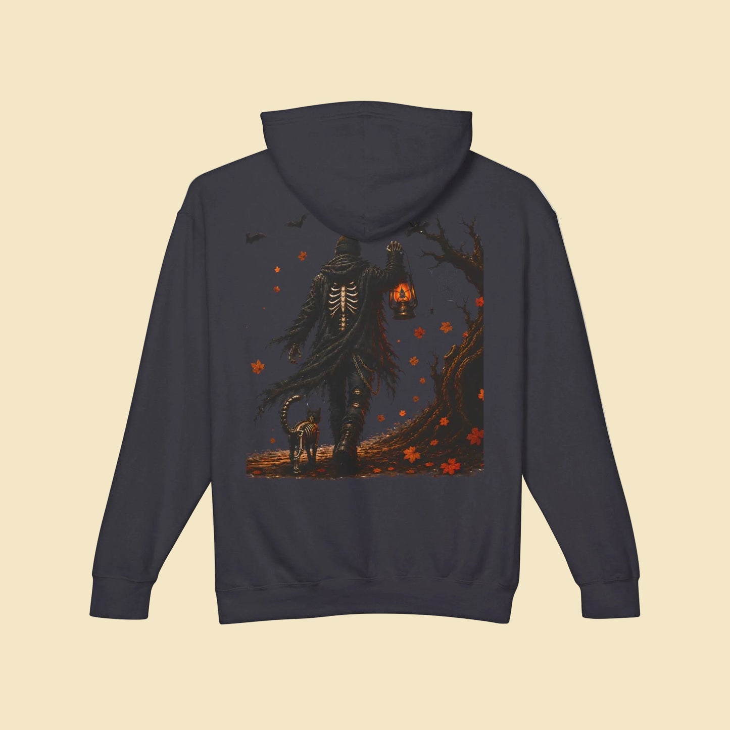 Skeleton Lantern Hoodie, Gothic Halloween Sweatshirt, Dark Fantasy Skeleton Cat Hoodie, Fall Graphic Hoodie