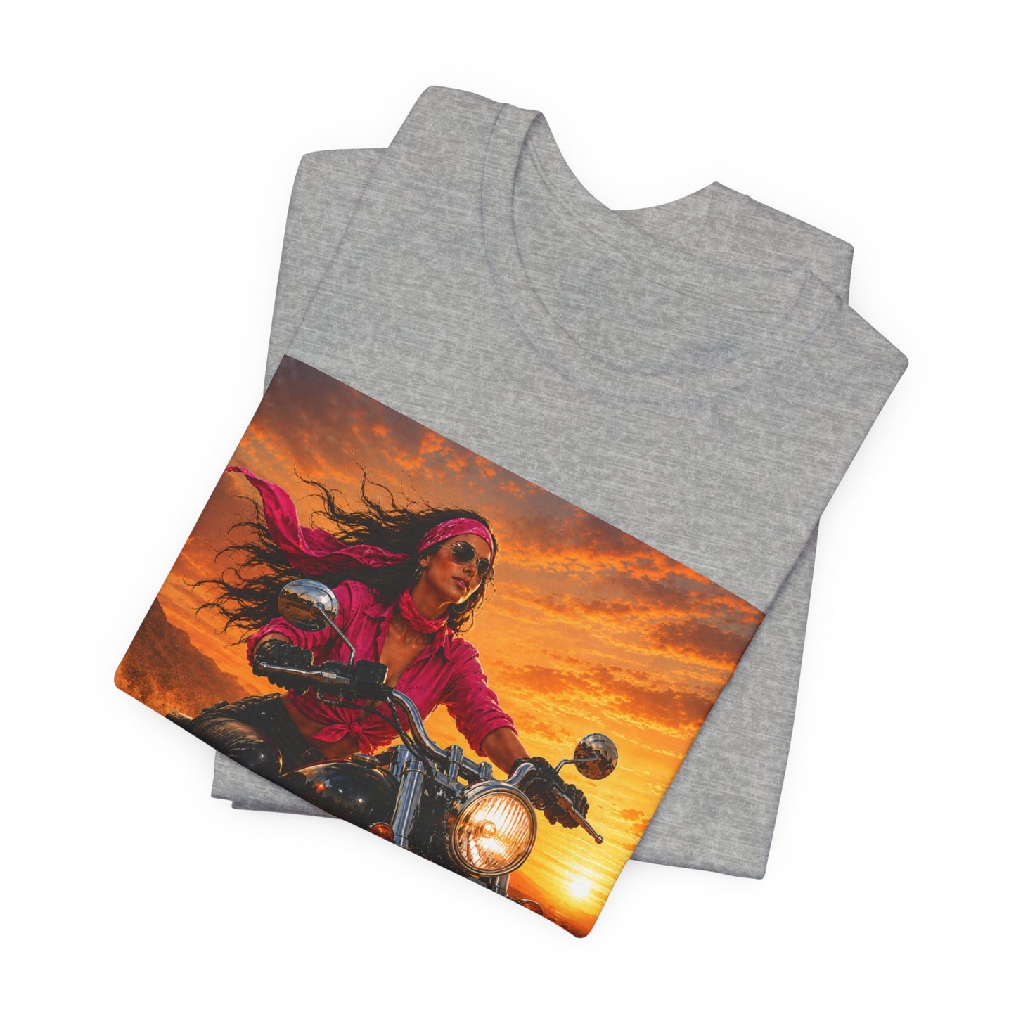 Sunset Freedom Motorcycle Shirt | Women Biker Tee | Pink Bandana Rider | Cruiser Motorcycle Graphic | Motorcycle Lover Gift