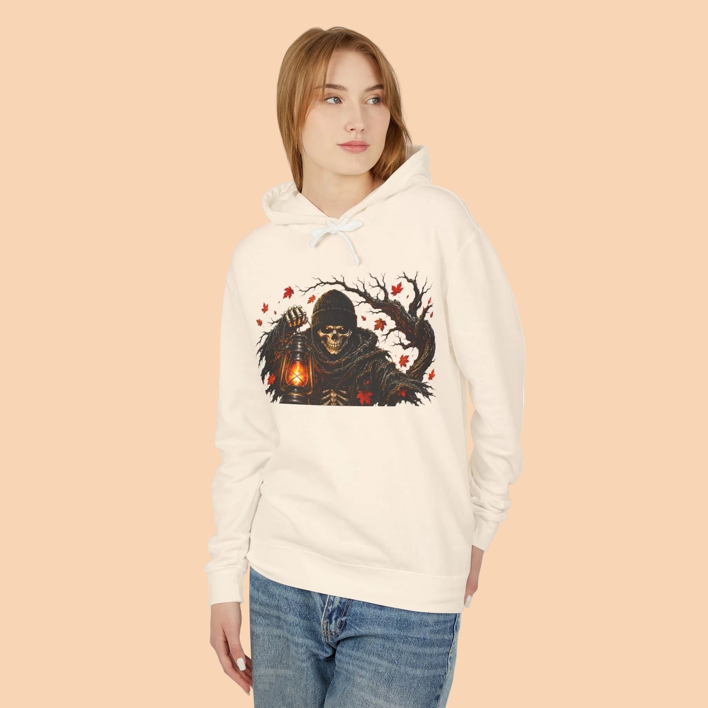 Skeleton Lantern Hoodie, Gothic Halloween Sweatshirt, Dark Fantasy Skeleton Cat Hoodie, Fall Graphic Hoodie