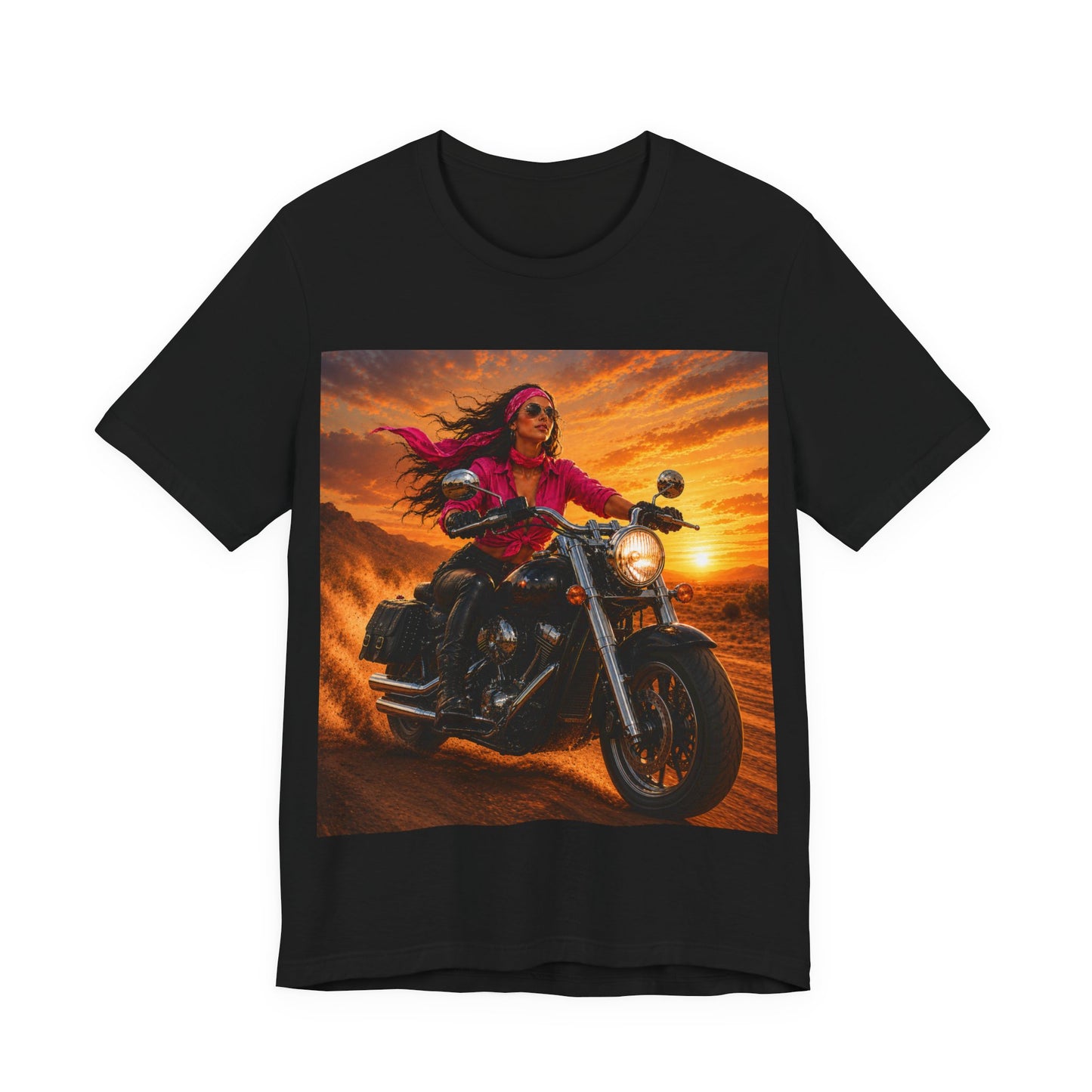 Sunset Freedom Motorcycle Shirt | Women Biker Tee | Pink Bandana Rider | Cruiser Motorcycle Graphic | Motorcycle Lover Gift