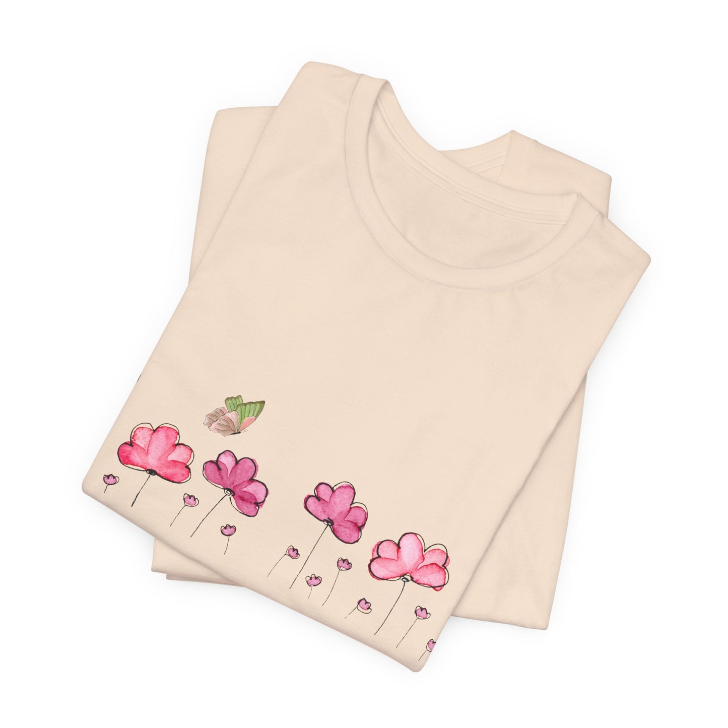 Floral butterfly T-shirt, botanical flower T-shirt, gift for nature lovers, spring T-shirt for women