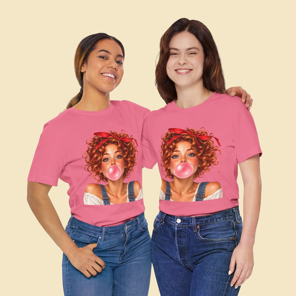 Redhead Girl Bubblegum T-Shirt – Curly Hair Freckled Girl Graphic Tee