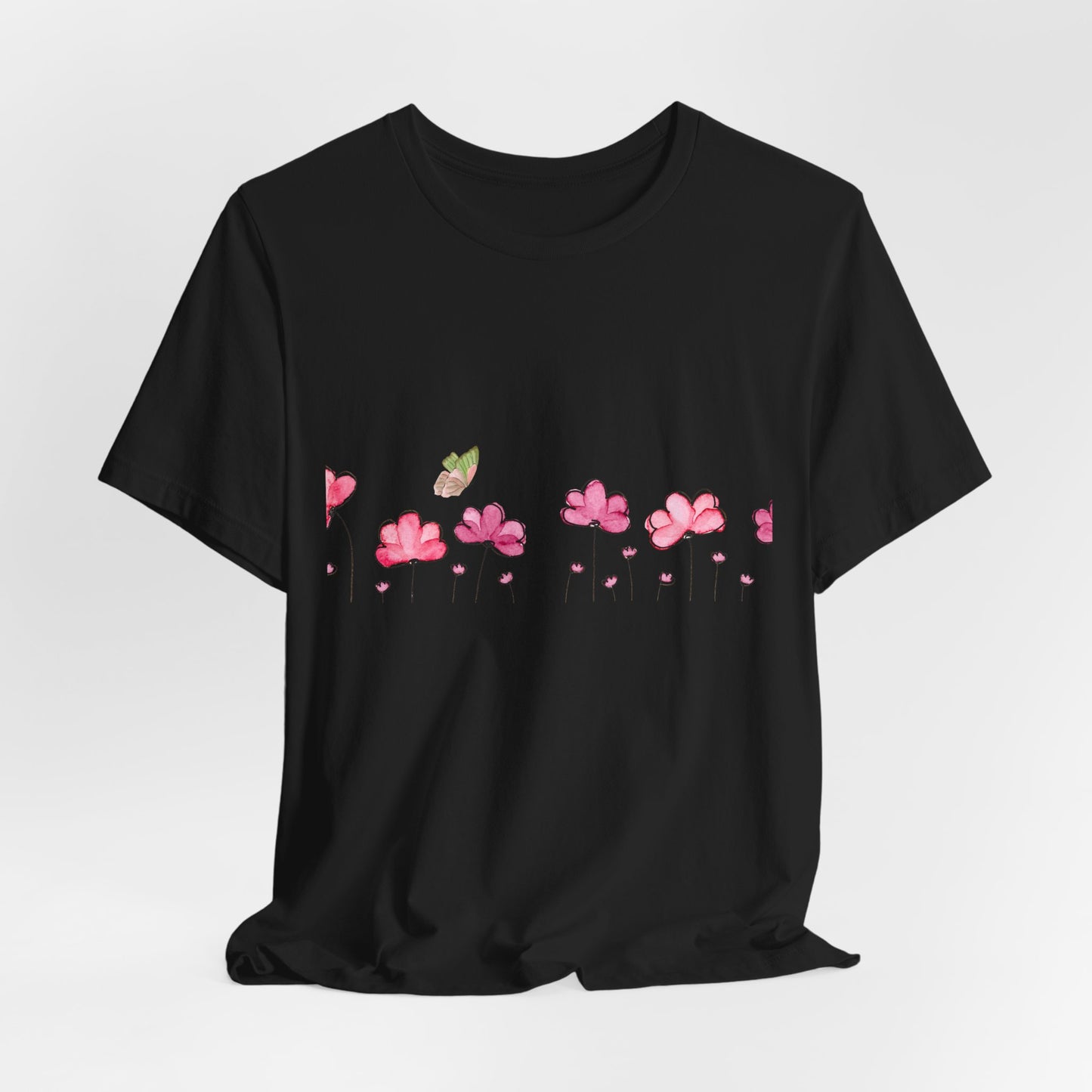 Floral butterfly T-shirt, botanical flower T-shirt, gift for nature lovers, spring T-shirt for women