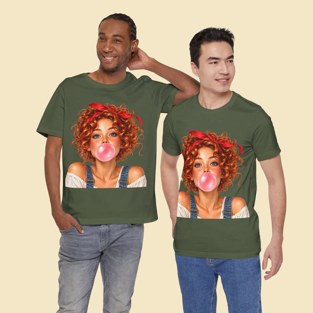 Redhead Girl Bubblegum T-Shirt – Curly Hair Freckled Girl Graphic Tee