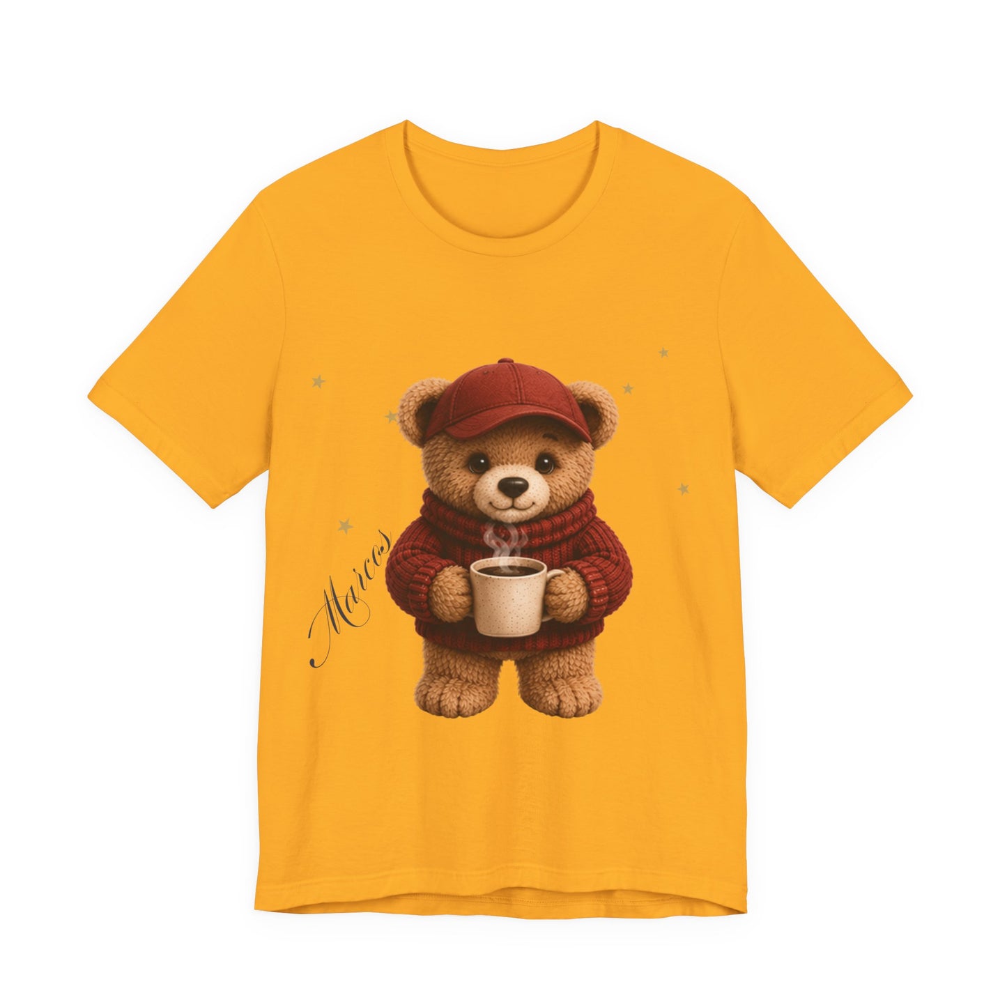 Personalized Teddy Bear Coffee Shirt with Custom Name, Cute Bear Gift, Teddy Bear in Cap T-Shirt