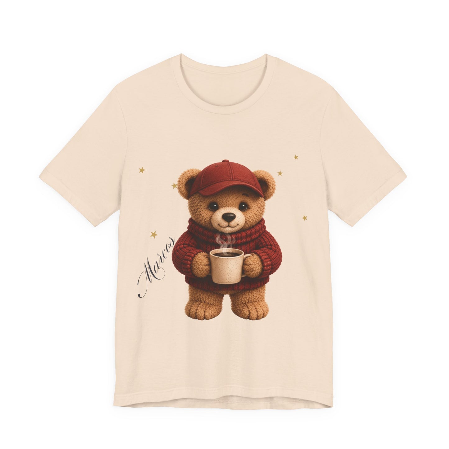 Personalized Teddy Bear Coffee Shirt with Custom Name, Cute Bear Gift, Teddy Bear in Cap T-Shirt