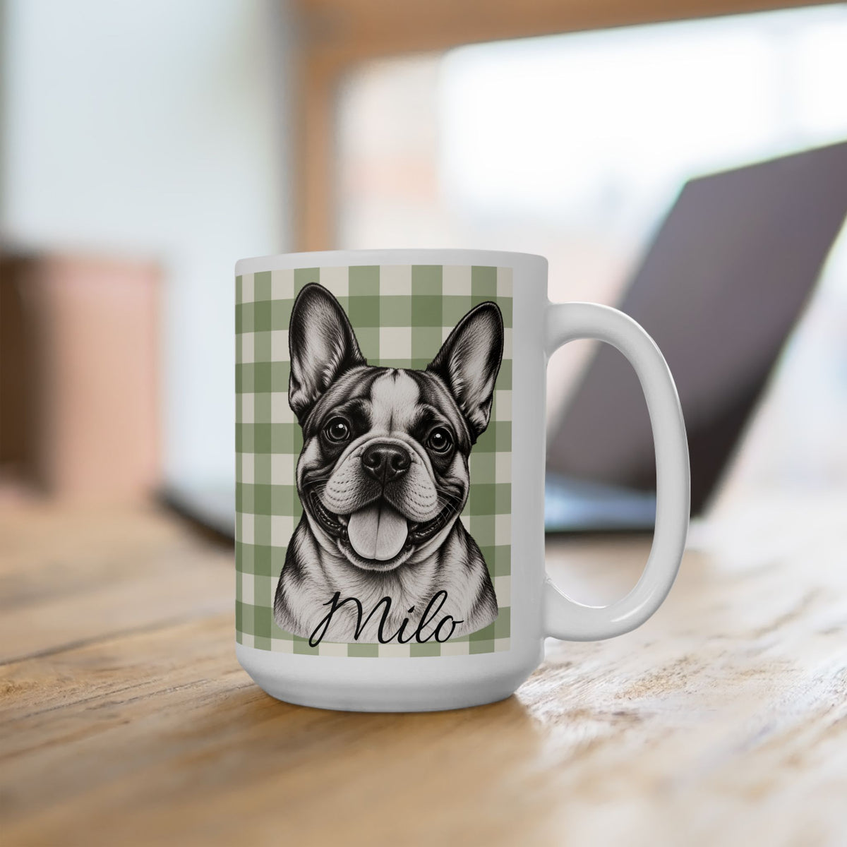 Personalized French Bulldog Mug, Custom Dog Name Coffee Cup, Frenchie Lover Gift, Dog Portrait Mug